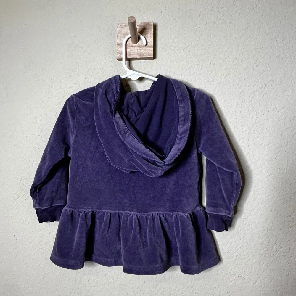 Ralph Lauren Girls Purple Velour Peplum Full Zip Hoodie Sweatshirt 18M